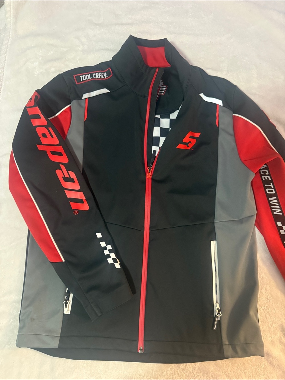 Snap Kids' Black, Red & Gray Racing Softshell Jacket